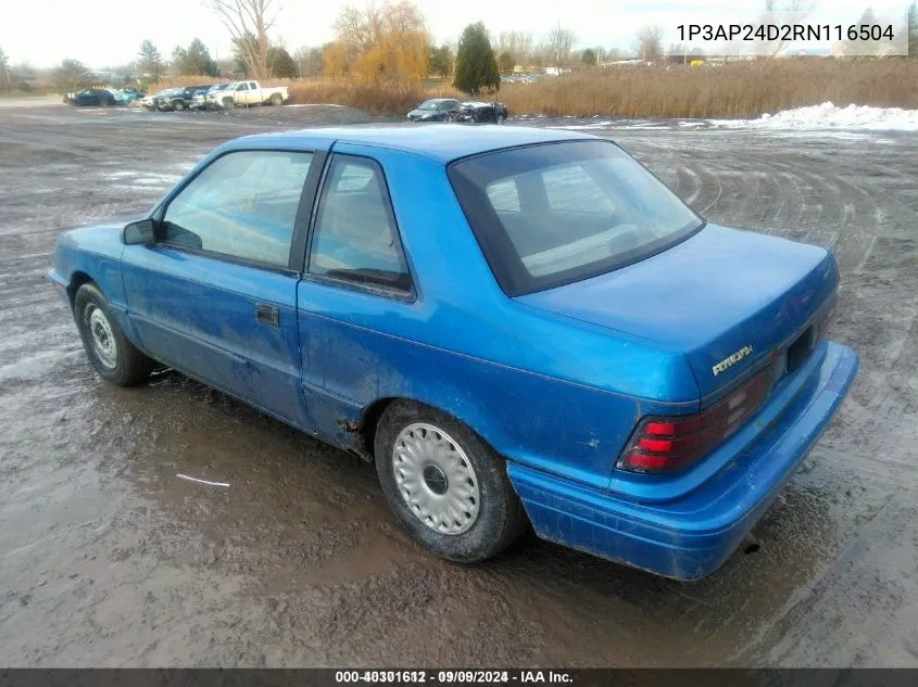 1994 Plymouth Sundance VIN: 1P3AP24D2RN116504 Lot: 40301612