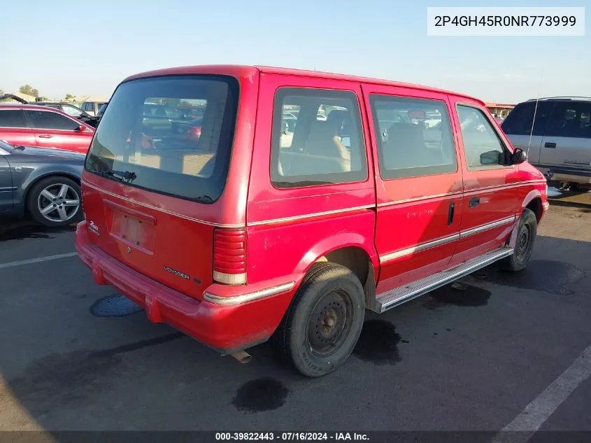 1992 Plymouth Voyager Se VIN: 2P4GH45R0NR773999 Lot: 39822443