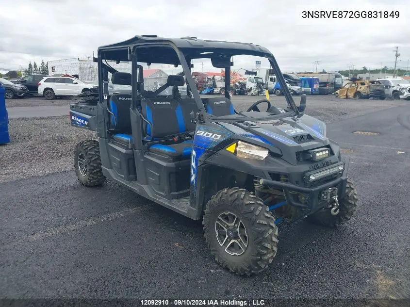 2016 Polaris Ranger Crew Xp 900-6 Eps VIN: 3NSRVE872GG831849 Lot: 12092910