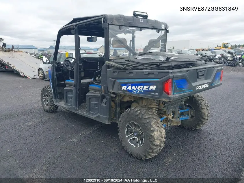 2016 Polaris Ranger Crew Xp 900-6 Eps VIN: 3NSRVE872GG831849 Lot: 12092910