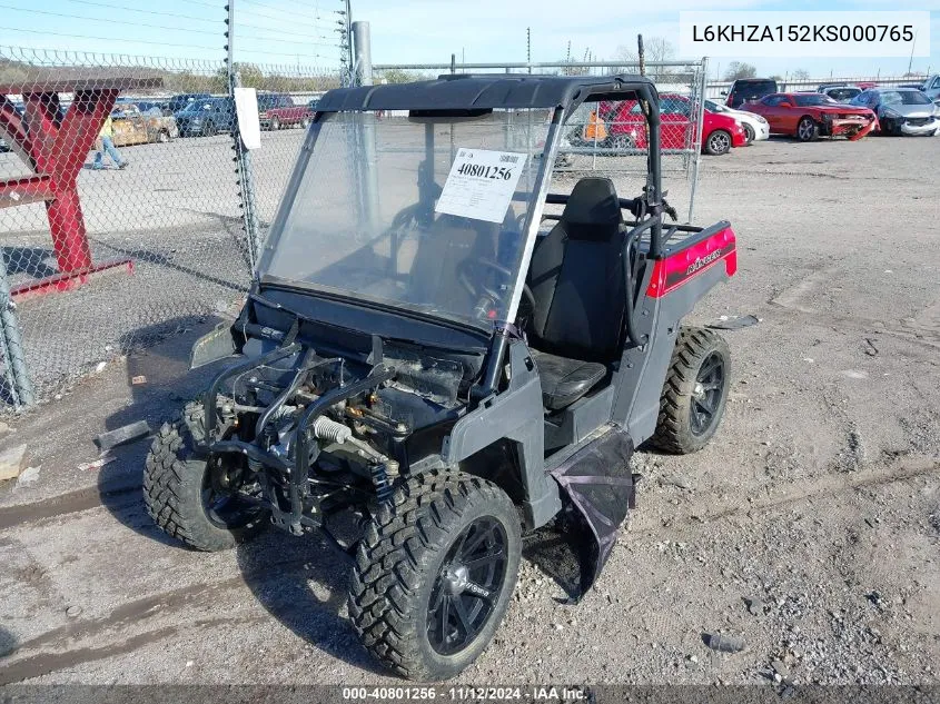 2019 Polaris Ranger 150 Efi VIN: L6KHZA152KS000765 Lot: 40801256