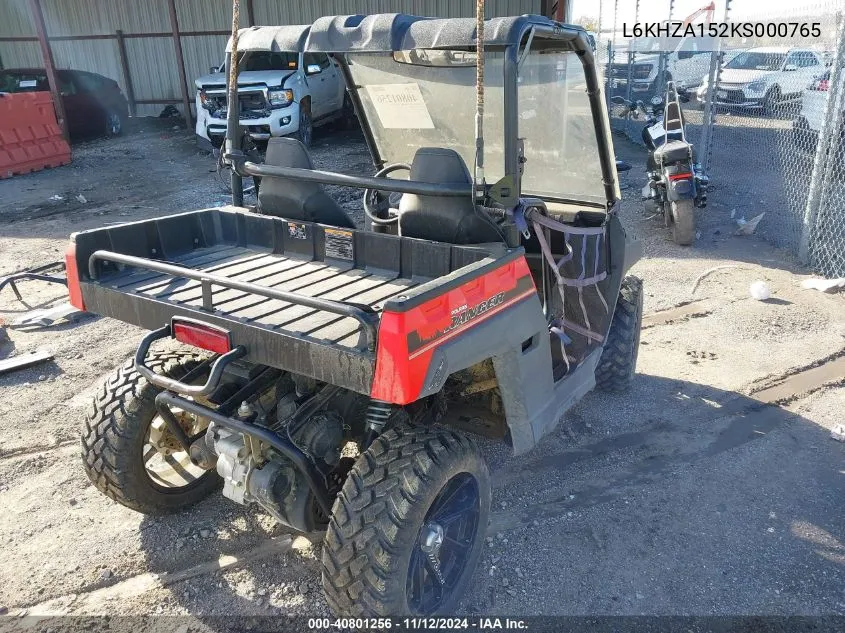 2019 Polaris Ranger 150 Efi VIN: L6KHZA152KS000765 Lot: 40801256