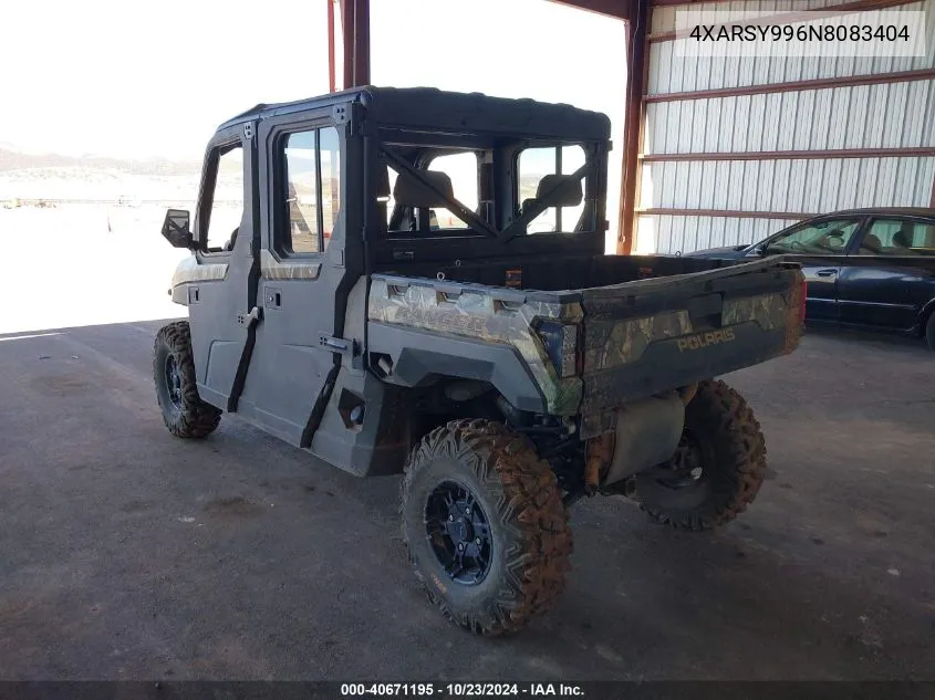 2022 Polaris Ranger Crew Xp 1000 Northstar Ultimate VIN: 4XARSY996N8083404 Lot: 40671195