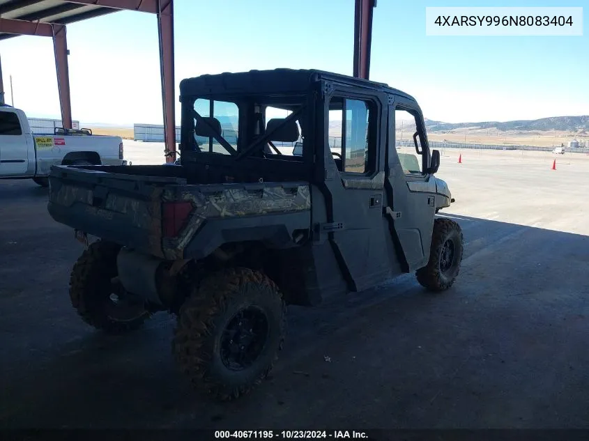 2022 Polaris Ranger Crew Xp 1000 Northstar Ultimate VIN: 4XARSY996N8083404 Lot: 40671195