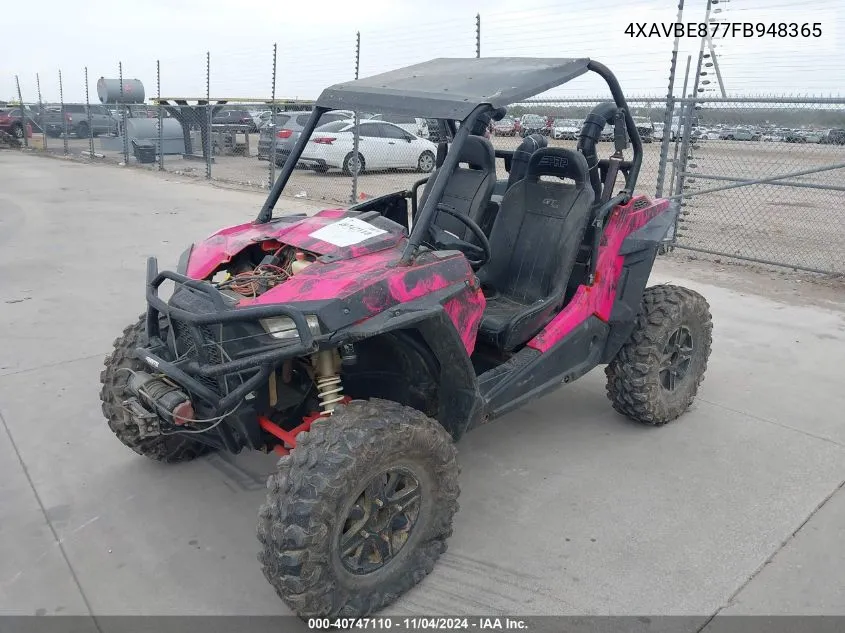 2015 Polaris Rzr S 900 Eps VIN: 4XAVBE877FB948365 Lot: 40747110