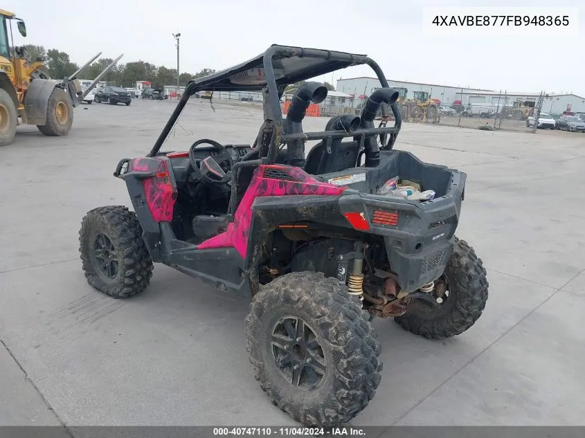 2015 Polaris Rzr S 900 Eps VIN: 4XAVBE877FB948365 Lot: 40747110