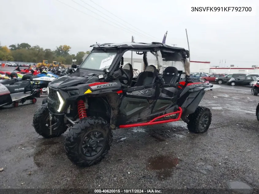 2019 Polaris Rzr Xp 4 1000 Eps Ride Command Edition VIN: 3NSVFK991KF792700 Lot: 40620015