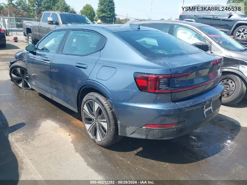 2024 Polestar 2 Long Range Single Motor/Long Range Single Motor Plus VIN: YSMFE3KA8RL246538 Lot: 40212292