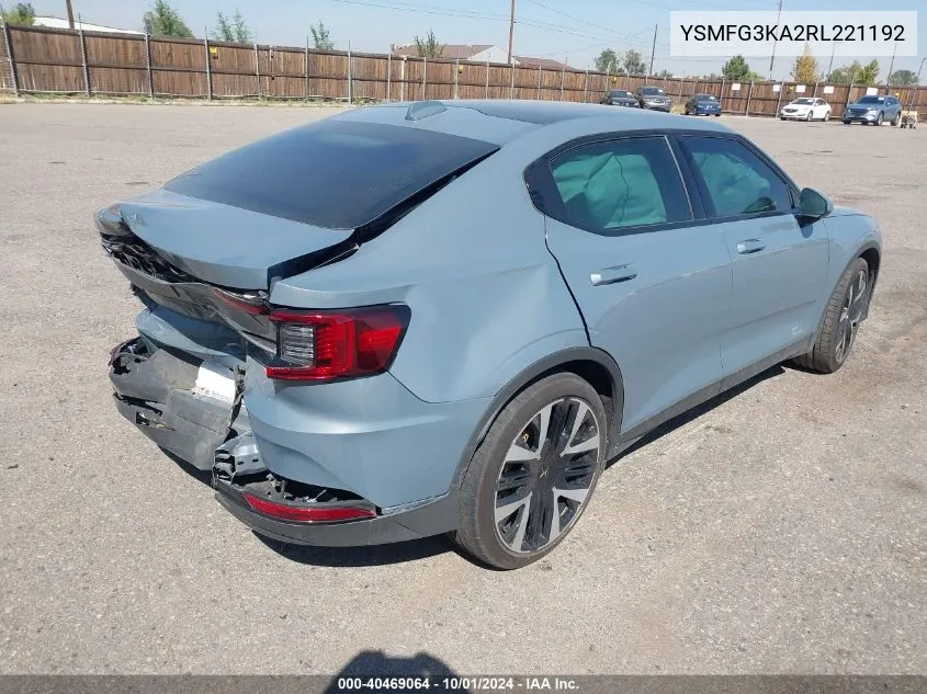 2024 Polestar 2 Long Range Dual Motor Performance Plus VIN: YSMFG3KA2RL221192 Lot: 40469064