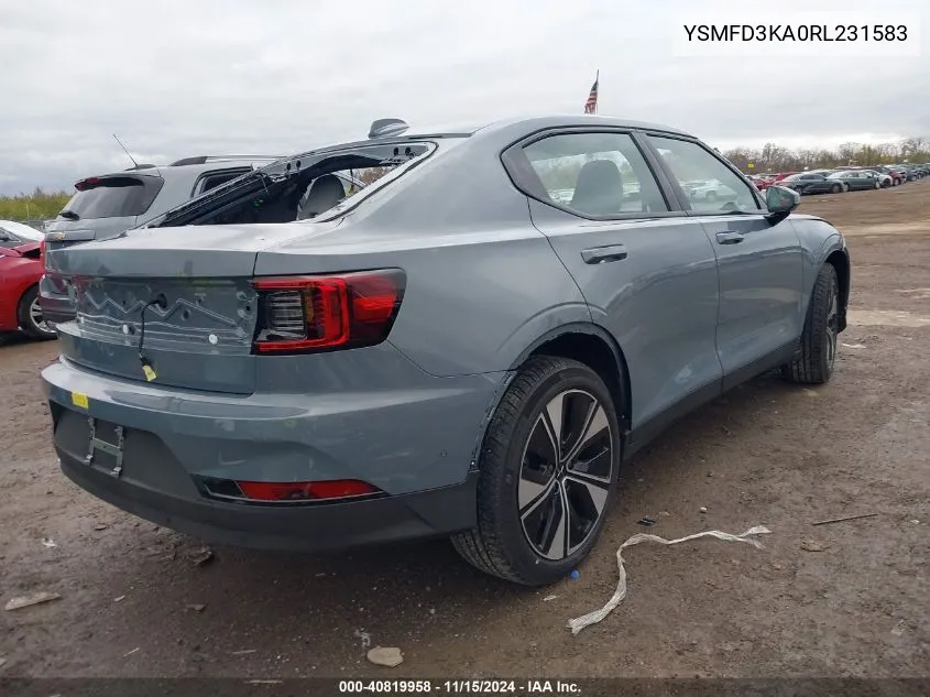 2024 Polestar 2 Long Range Dual Motor/Long Range Dual Motor Plus VIN: YSMFD3KA0RL231583 Lot: 40819958