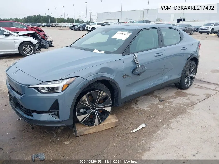 2024 Polestar 2 VIN: YSMFD3KAXRL217402 Lot: 40820455