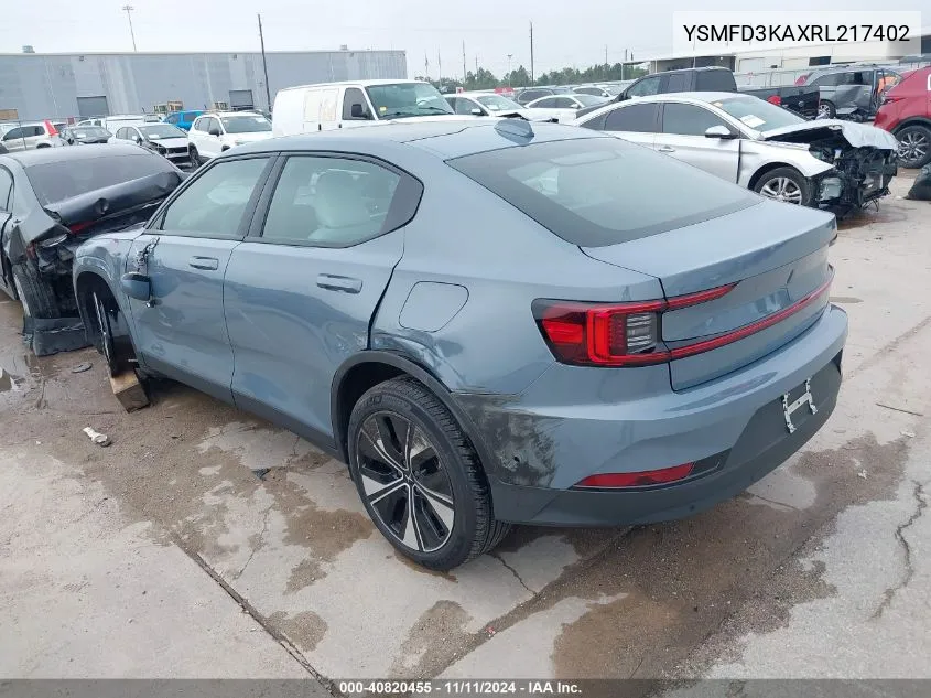 2024 Polestar 2 VIN: YSMFD3KAXRL217402 Lot: 40820455