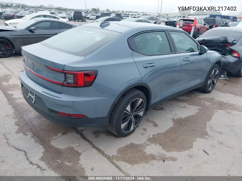 2024 Polestar 2 VIN: YSMFD3KAXRL217402 Lot: 40820455