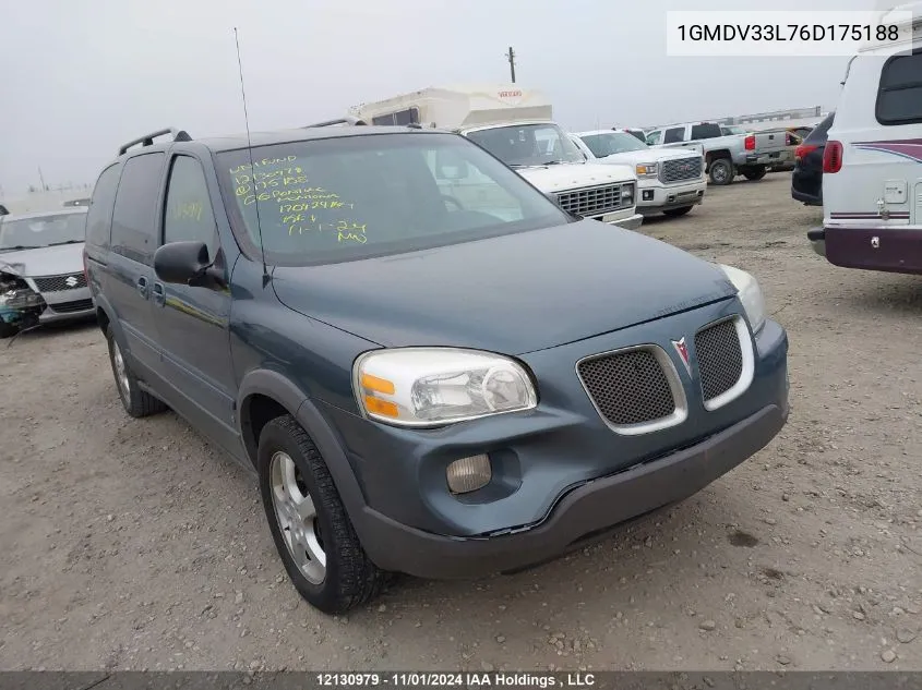 2006 Pontiac Montana Sv6 VIN: 1GMDV33L76D175188 Lot: 12130979