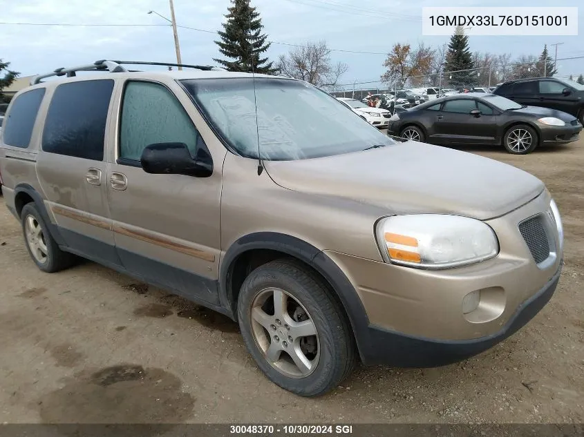 2006 Pontiac Montana Sv6 VIN: 1GMDX33L76D151001 Lot: 30048370