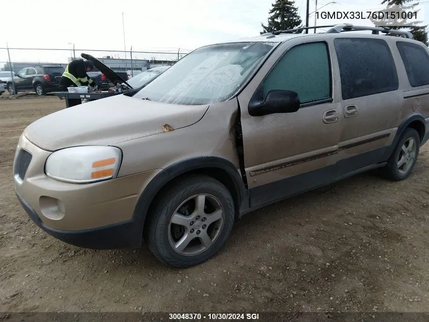 2006 Pontiac Montana Sv6 VIN: 1GMDX33L76D151001 Lot: 30048370