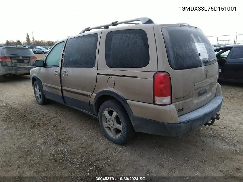 2006 Pontiac Montana Sv6 VIN: 1GMDX33L76D151001 Lot: 30048370