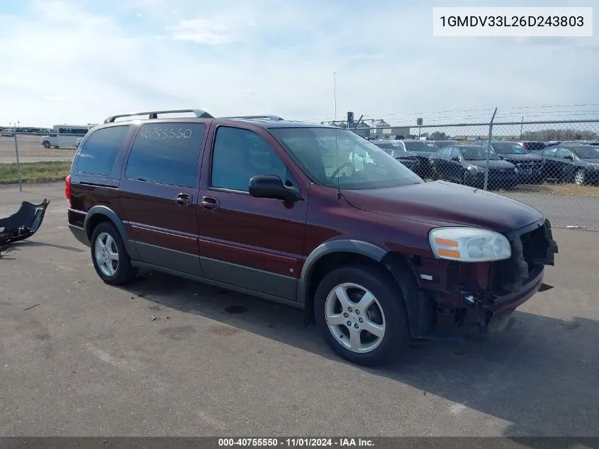 2006 Pontiac Montana Sv6 VIN: 1GMDV33L26D243803 Lot: 40755550