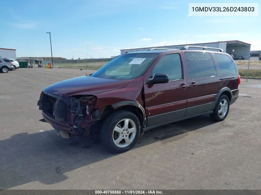 2006 Pontiac Montana Sv6 VIN: 1GMDV33L26D243803 Lot: 40755550