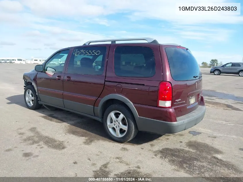 2006 Pontiac Montana Sv6 VIN: 1GMDV33L26D243803 Lot: 40755550