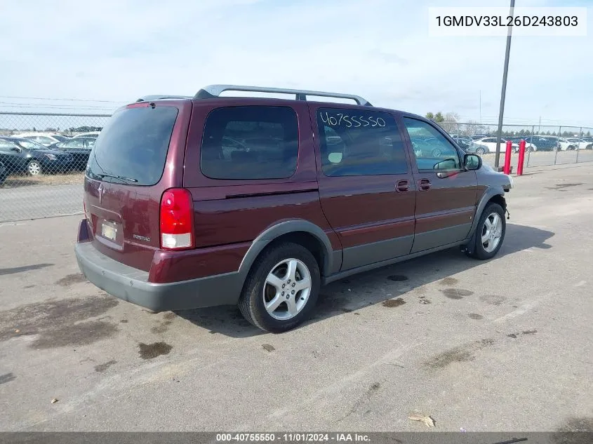 2006 Pontiac Montana Sv6 VIN: 1GMDV33L26D243803 Lot: 40755550