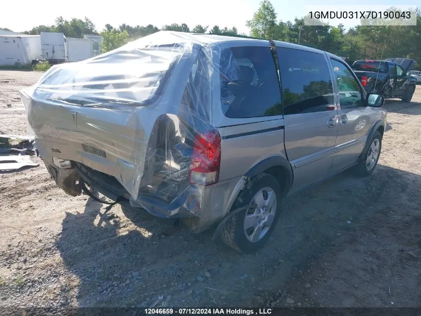 2007 Pontiac Montana Sv6 VIN: 1GMDU031X7D190043 Lot: 12046659