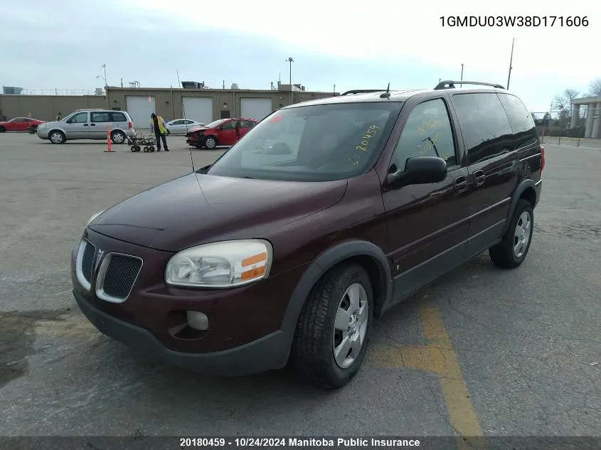 2008 Pontiac Montana Sv6 Sv6 VIN: 1GMDU03W38D171606 Lot: 20180459