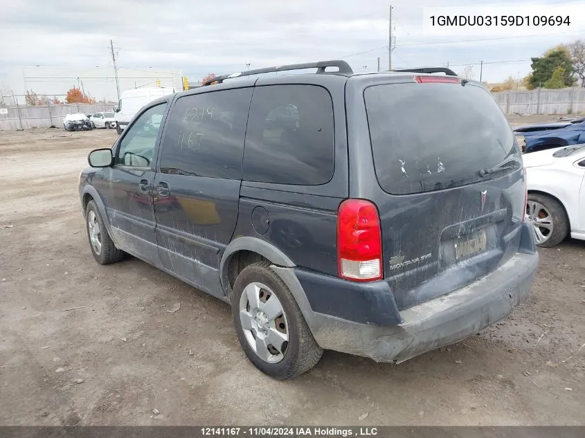 2009 Pontiac Montana Sv6 VIN: 1GMDU03159D109694 Lot: 12141167