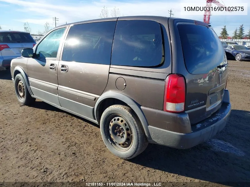 2009 Pontiac Montana Sv6 VIN: 1GMDU03169D102575 Lot: 12151153