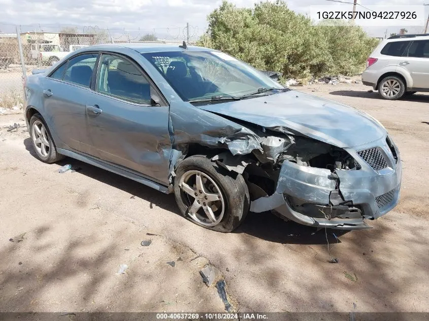 2009 Pontiac G6 New Gt VIN: 1G2ZK57N094227926 Lot: 40637269