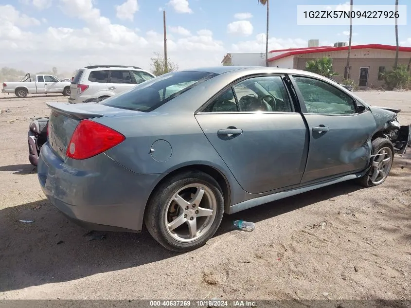 2009 Pontiac G6 New Gt VIN: 1G2ZK57N094227926 Lot: 40637269