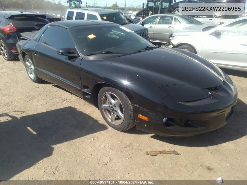 1998 Pontiac Firebird VIN: 2G2FS22KXW2206985 Lot: 40517151