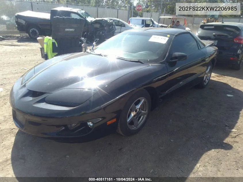 1998 Pontiac Firebird VIN: 2G2FS22KXW2206985 Lot: 40517151