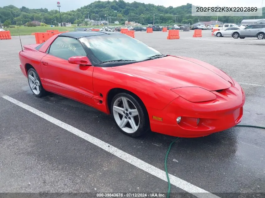 1999 Pontiac Firebird VIN: 2G2FS22K3X2202889 Lot: 39843678