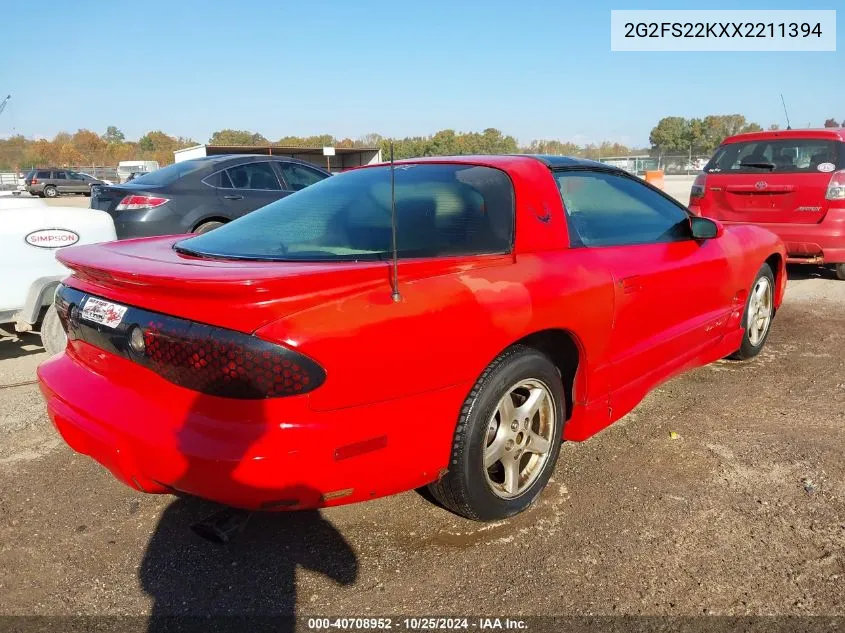 1999 Pontiac Firebird VIN: 2G2FS22KXX2211394 Lot: 40708952