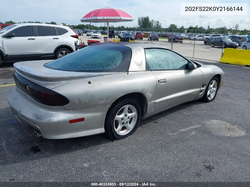 2G2FS22K0Y2166144 2000 Pontiac Firebird