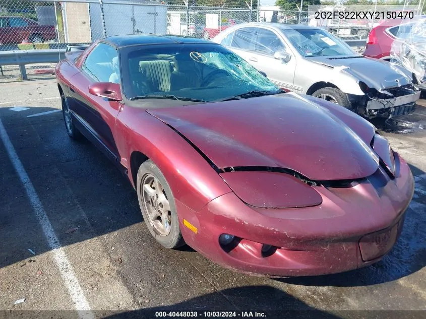 2000 Pontiac Firebird VIN: 2G2FS22KXY2150470 Lot: 40448038