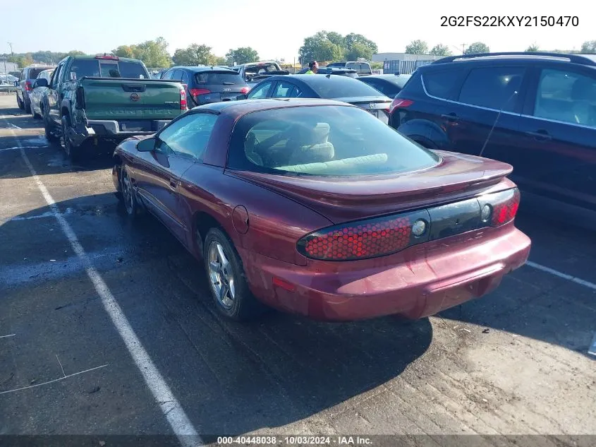 2000 Pontiac Firebird VIN: 2G2FS22KXY2150470 Lot: 40448038