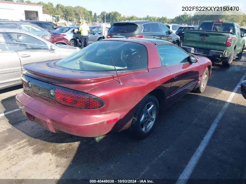 2000 Pontiac Firebird VIN: 2G2FS22KXY2150470 Lot: 40448038