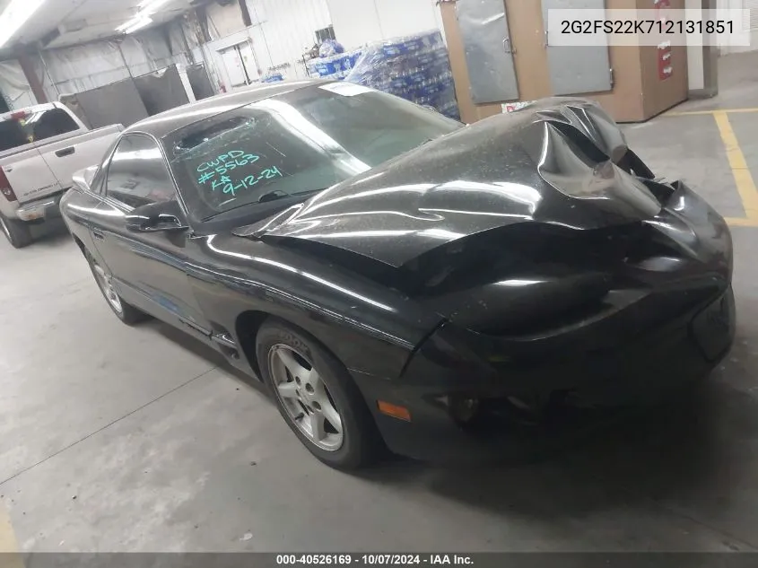 2001 Pontiac Firebird VIN: 2G2FS22K712131851 Lot: 40526169