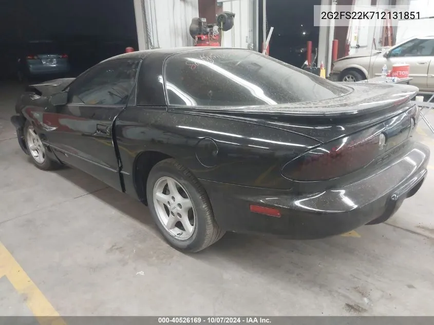 2001 Pontiac Firebird VIN: 2G2FS22K712131851 Lot: 40526169