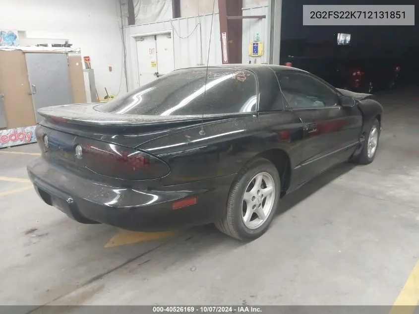 2001 Pontiac Firebird VIN: 2G2FS22K712131851 Lot: 40526169