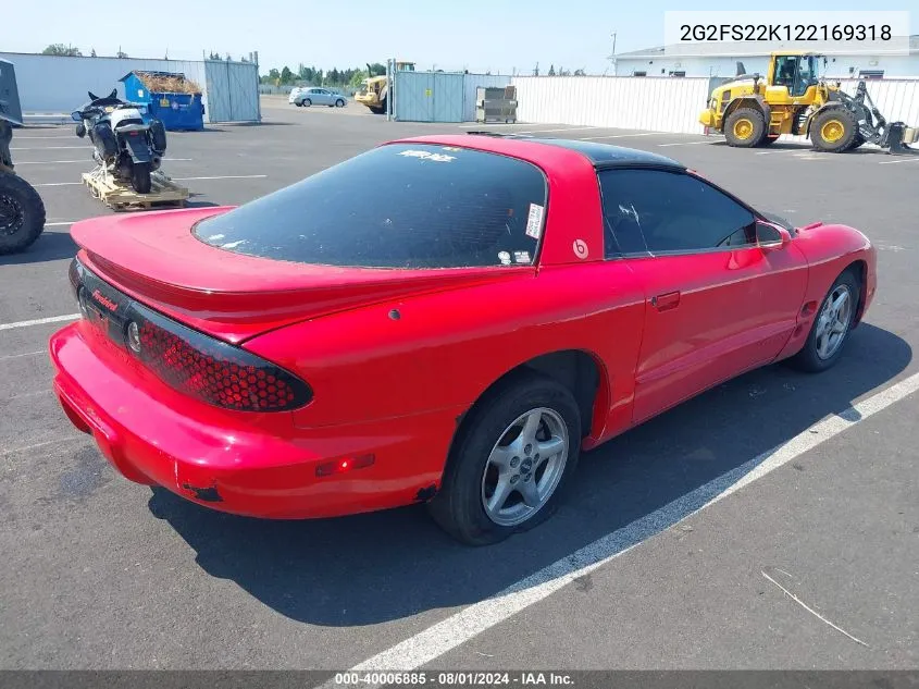 2002 Pontiac Firebird VIN: 2G2FS22K122169318 Lot: 40006885