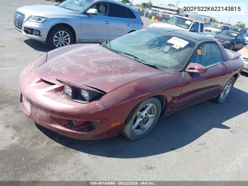 2002 Pontiac Firebird VIN: 2G2FS22K622143815 Lot: 40143866