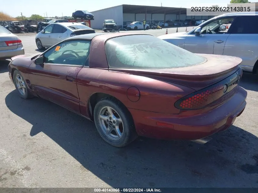 2002 Pontiac Firebird VIN: 2G2FS22K622143815 Lot: 40143866