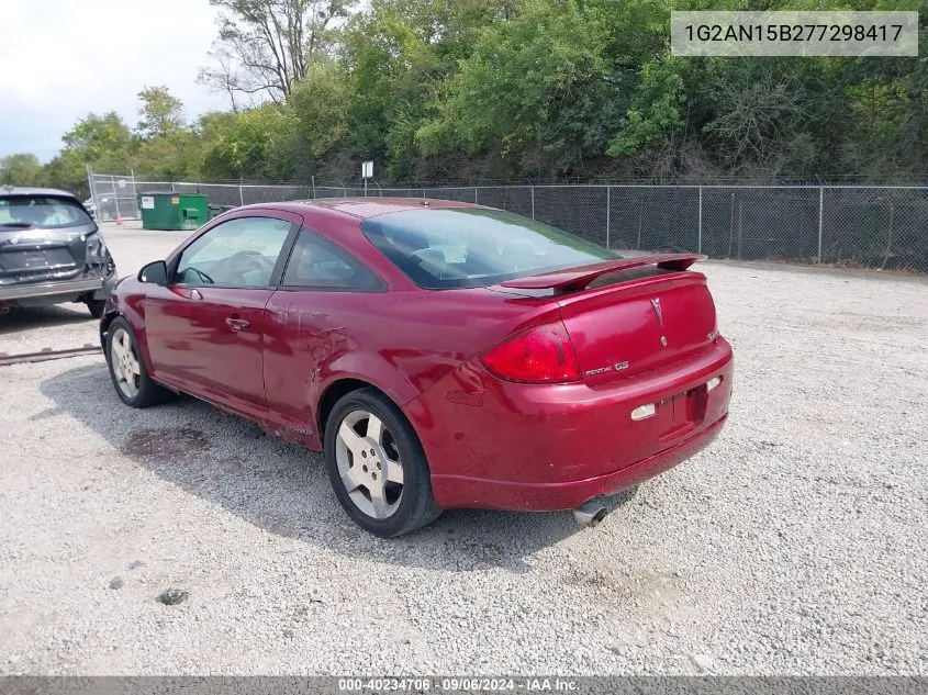 2007 Pontiac G5 Gt VIN: 1G2AN15B277298417 Lot: 40234706