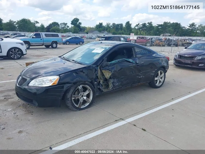 2006 Pontiac G6 Gtp VIN: 1G2ZM151864177145 Lot: 40047022