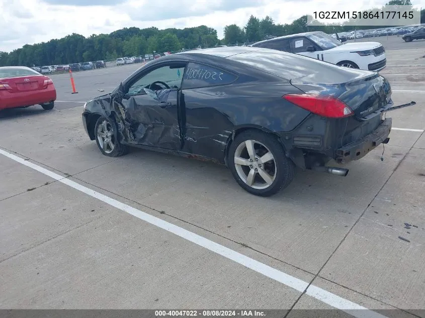 2006 Pontiac G6 Gtp VIN: 1G2ZM151864177145 Lot: 40047022