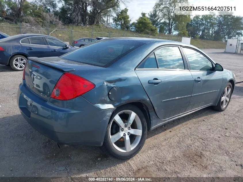 2006 Pontiac G6 Gtp VIN: 1G2ZM551664207511 Lot: 40252740