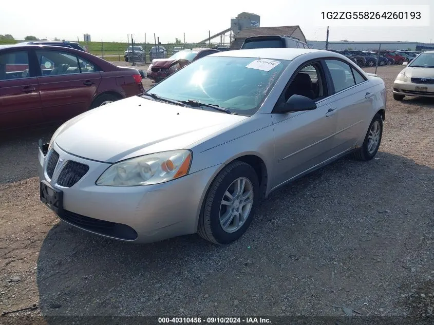 2006 Pontiac G6 Se1 VIN: 1G2ZG558264260193 Lot: 40310456